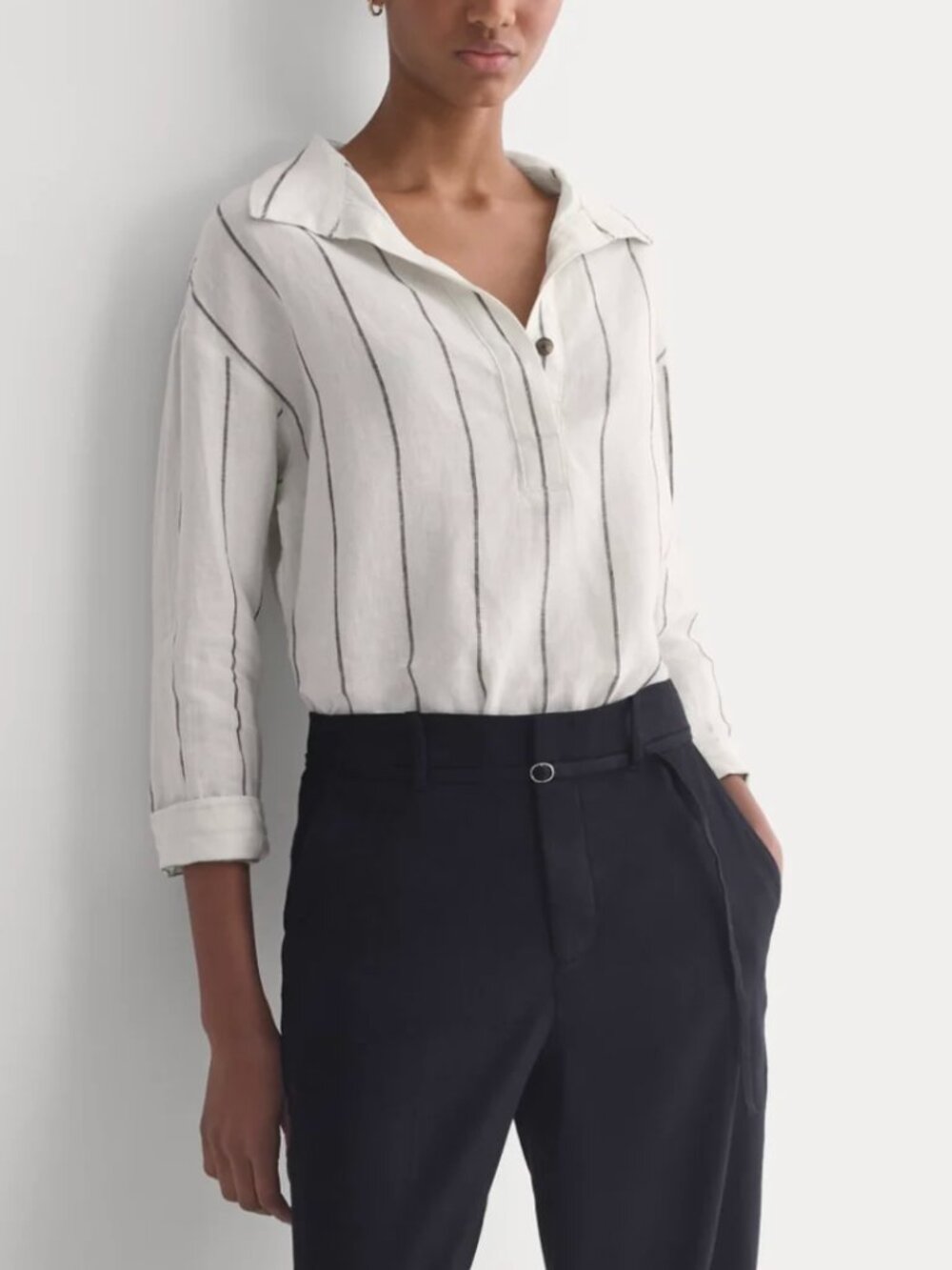 Everlane Popover Shirt in Linen Gardenia/Meteorite XXS